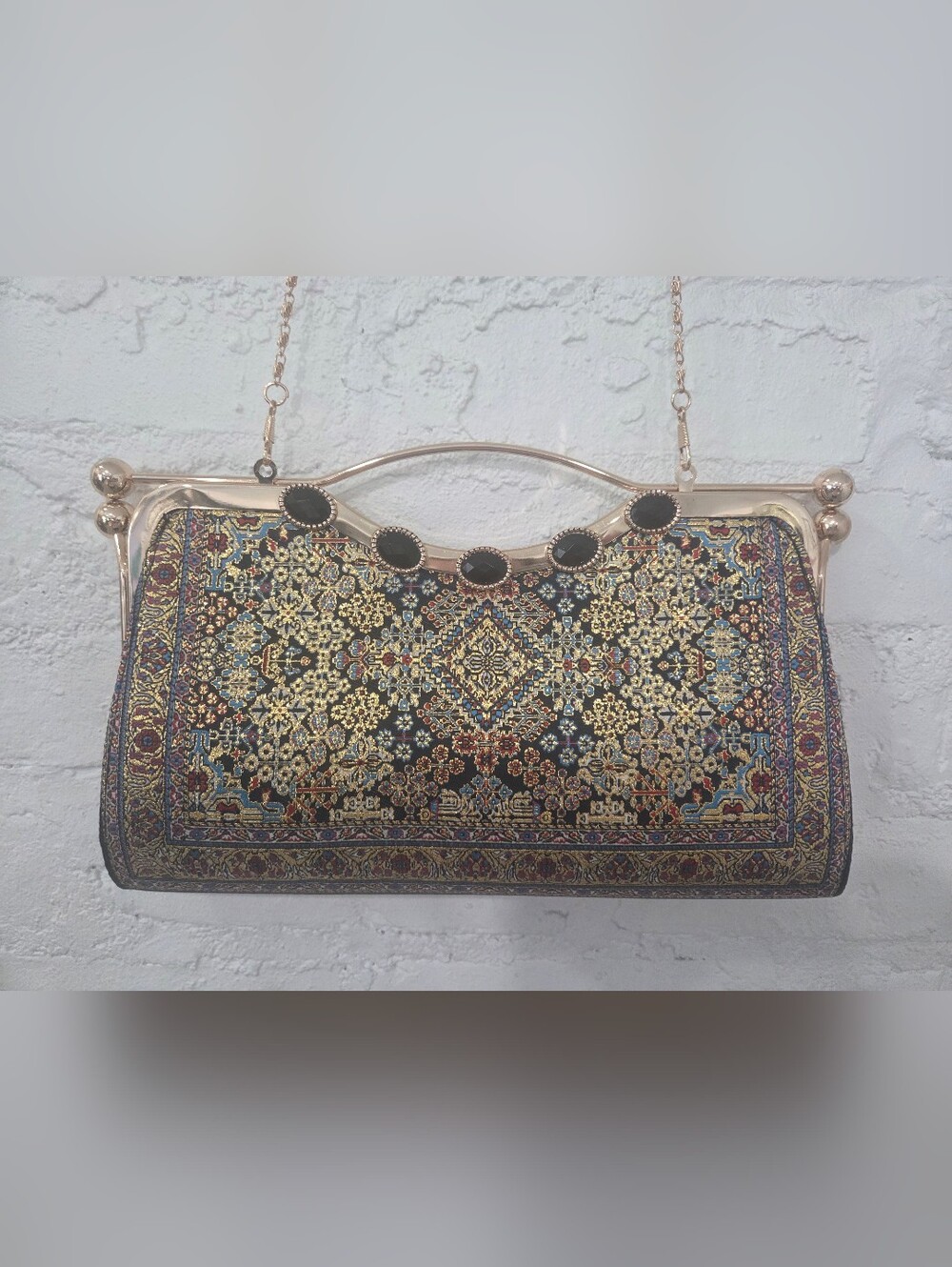 Ornate Black & Gold Embellished Anatolia Mosaic Evening Clutch - Turkish